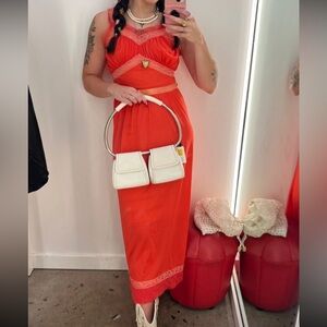 Vintage Coral Lace Midi Slip Dress